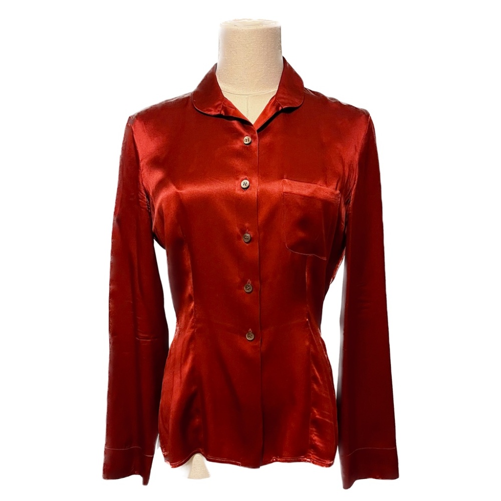 Romeo Gigli Red Silk Charmeuse Fitted Blouse, EU 42 (US 4-6)